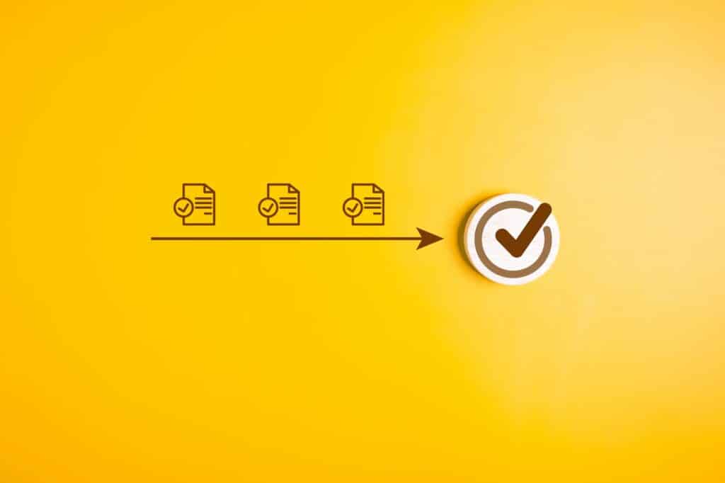 Checklist icons and magnifying glass for digital business document management and checking system